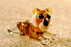Tiger - lying - glass animal / figurine, made in Czech Republic, quality handwork / no.67