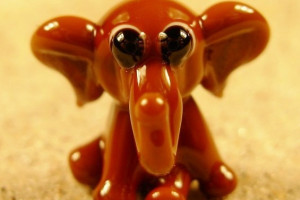 Lovely baby elephant (brown) - glass animal / figurine, made in Czech Republic, quality handwork / no.249