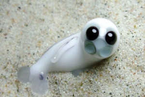 Cute white seal - glass animal / figurine, made in Czech Republic, quality handwork
