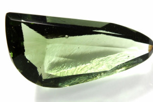 Faceted moldavite, 12.8 ct, 27x12.5x8.5 mm
