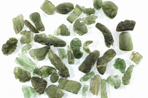 Natural Czech moldavites, total 69.44 grams, 43 pieces, from locality Chlum