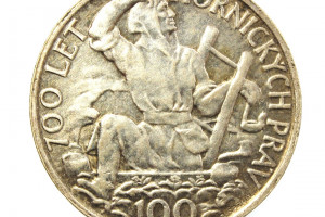 Silver (Ag) commemorative coin - Czechoslovak Republic, 700 years of miners laws, "100", 1949