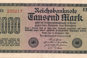 German banknote from 1922, circulation, Reichsbanknote, Tausend Mark, thousand marks, very nice banknote