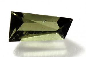 Faceted moldavite, 0.85 carats, 9.3x4.6x3.6 mm