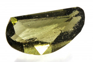 Faceted moldavite, 5.75 carats, 17.5x9x7 mm