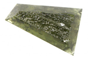 Faceted moldavite, 7.9 carats, natural Czech moldavite, faceted moldavite with partially preserved natural structure