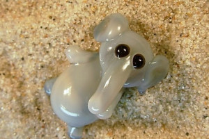Lying elephant - glass animal / figurine, made in Czech Republic, quality handwork