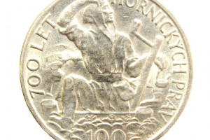 Silver (Ag) commemorative coin - Czechoslovak Republic, 700 years of miners laws, "100", 1949, very nice coin