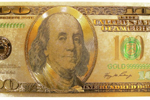 USD 100 - gold banknote USA - fake money covered with 24 carat gold foil, collectible money, very nice design and shine, price for 1 piece