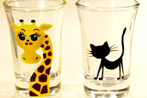 GIRAFFE - shot glasses, hand-painted in the Czech Republic, price for 1 piece of shot glass