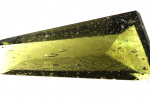 Faceted moldavite, 10.5 carats, natural Czech moldavite from locality RADOMILICE, found in 2023, fantasy cut