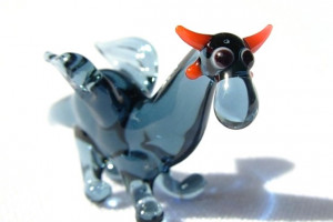 Dragon (blue-gray) - glass animal / figurine, made in Czech Republic, quality handwork