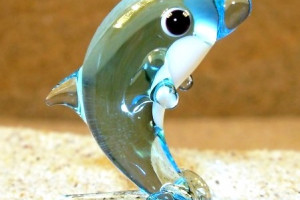 Dolphin standing (light blue) - glass animal / figurine, made in Czech Republic, quality handwork / no.245