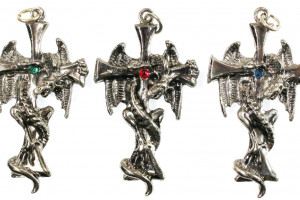 Dragon with cross with a red stone - pewter pendant, quality Czech handmade, tin alloy, original beautiful gift, approx. 8.9 grams, approx. 47x26x6 mm