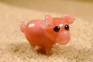 Pink pig - glass animal / figurine, made in Czech Republic, quality handwork